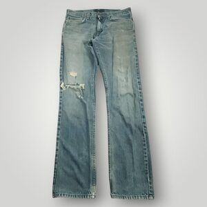 Levi's Signature Jeans Mens 32x34 Slim Straight Low Rise Ripped Blow Out Knee